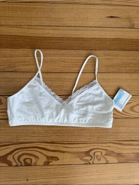 BLUE CANOE New Organic Cotton Lace Trim Bralette Bra - White- Large - NWT - READ